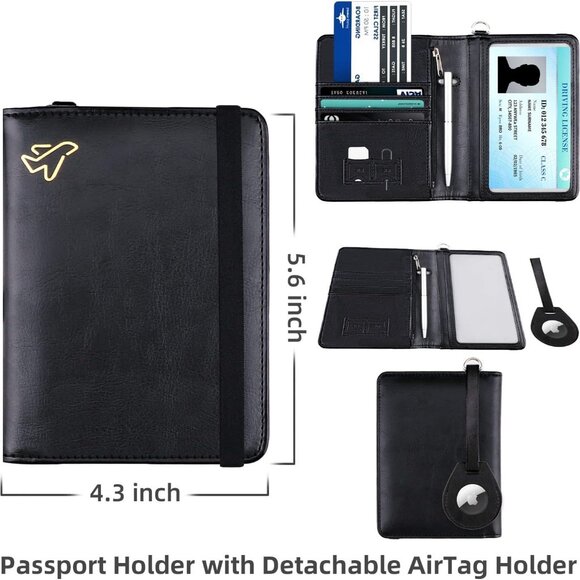 AirTag Passport Holder, PU Leather Airtag Wallet RFID Blocking Passport Cover Tr - Picture 2 of 8